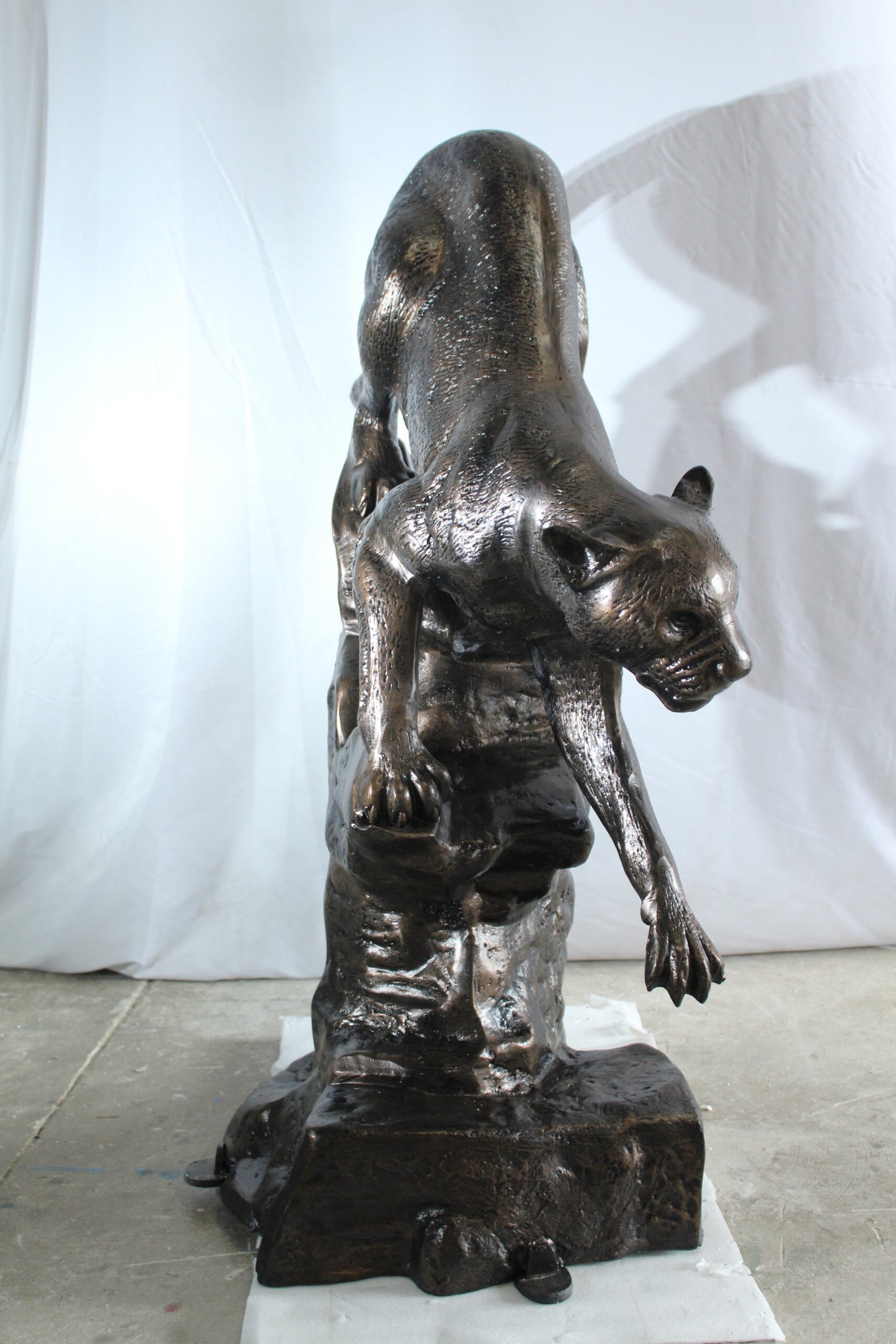 Aluminum Panther Cugar Climbing Rock Statue with Striking Detail 44 x 20 x 50"H