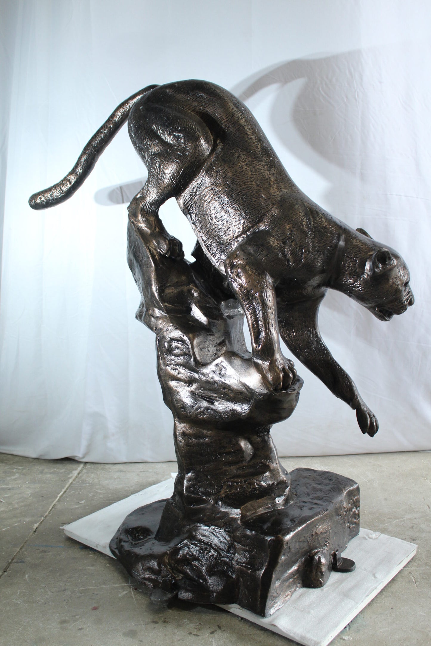 Aluminum Panther Cugar Climbing Rock Statue with Striking Detail 44 x 20 x 50"H