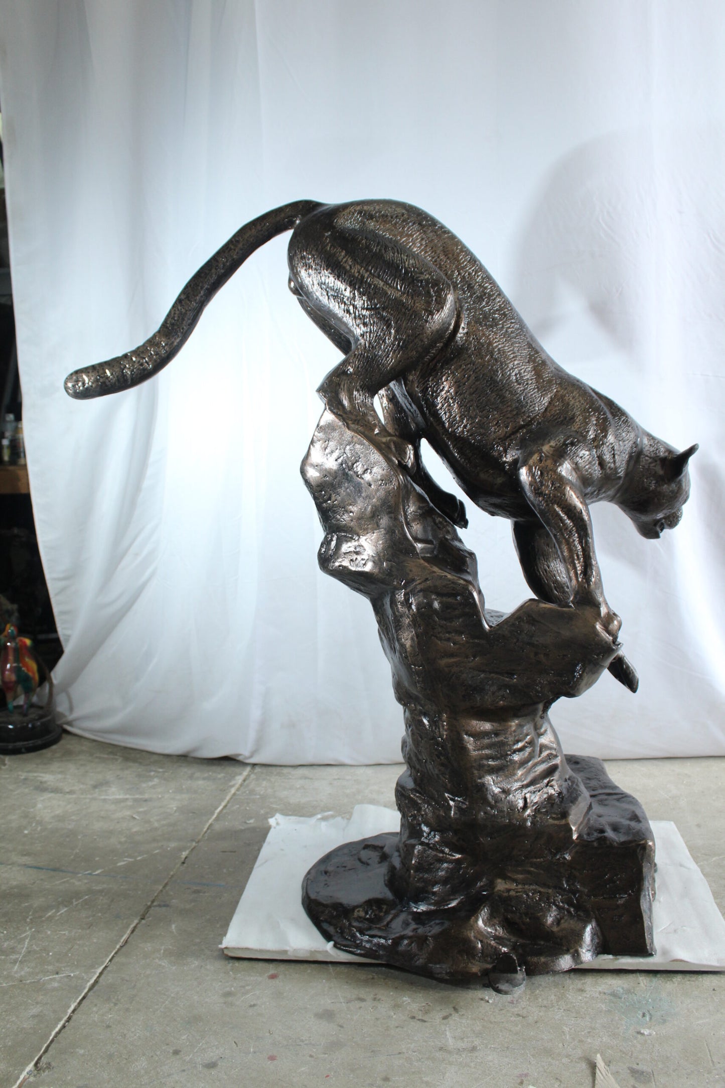 Aluminum Panther Cugar Climbing Rock Statue with Striking Detail 44 x 20 x 50"H