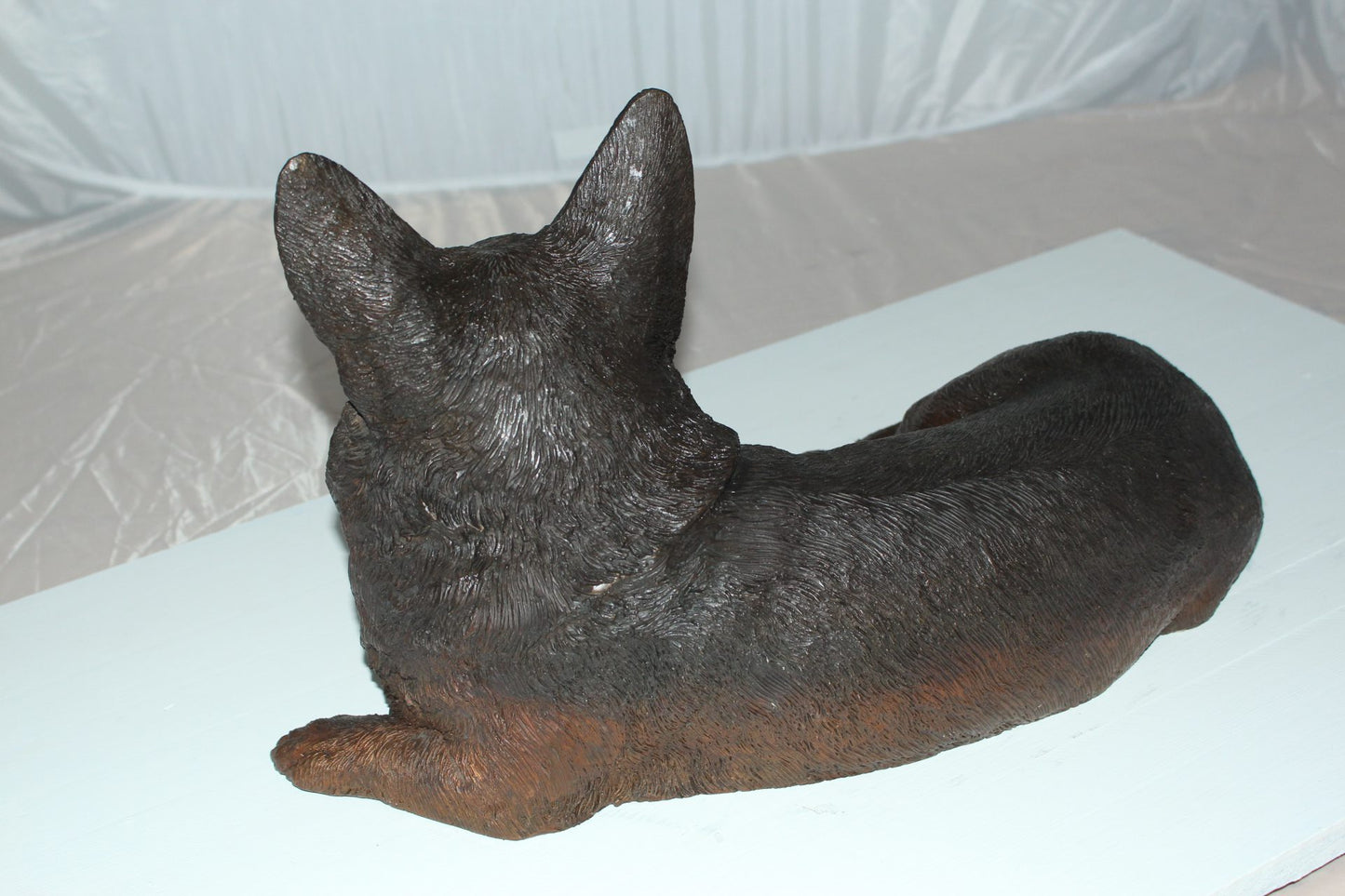 Corgi dog Bronze Statue -  Size: 20"L x 10"W x 11.5"H. 