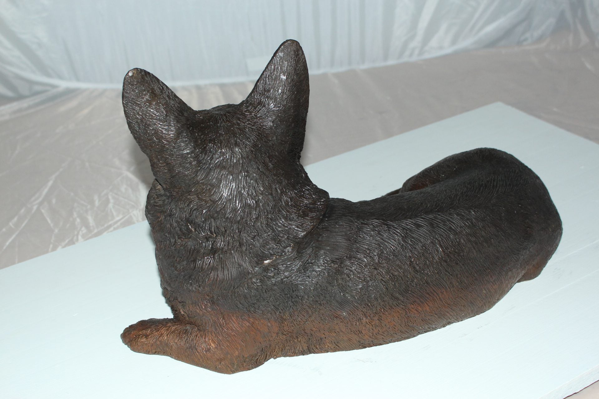 Corgi dog Bronze Statue -  Size: 20"L x 10"W x 11.5"H. 