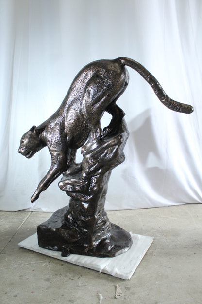 Aluminum Panther Cugar Climbing Rock Statue with Striking Detail 44 x 20 x 50"H