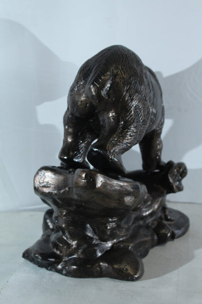 Aluminum Bear Catching Fish Statue with River Rock Detail 25" x 15" x 22"H