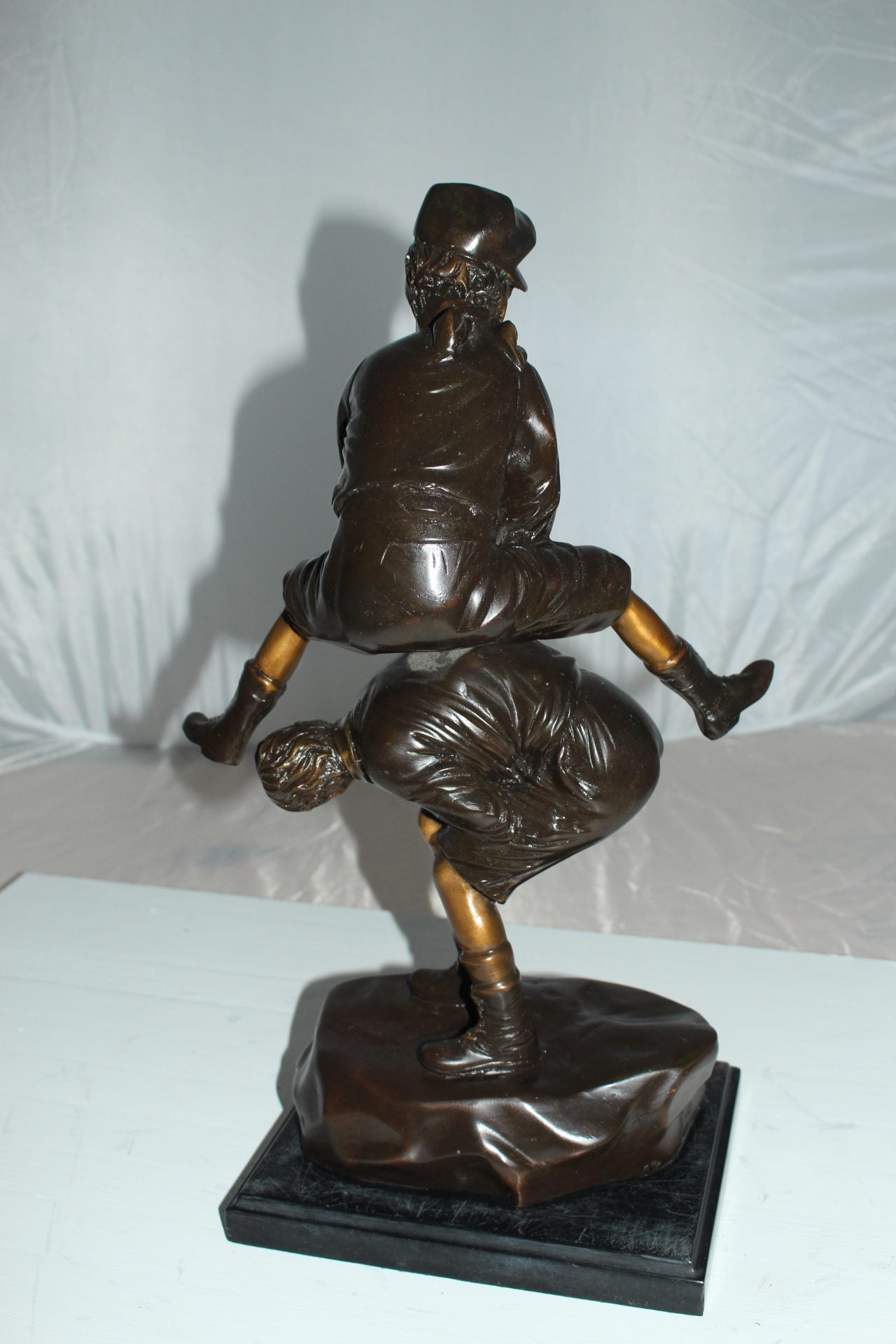Leapfrog Bronze Statue -  Size: 12"L x 7"W x 19"H. 