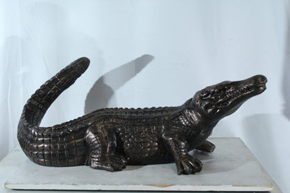 Aluminum Alligator Statue with Raised Tail and Textured Skin 36" x 15" x 13"H