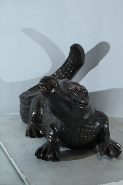 Aluminum Alligator Statue with Raised Tail and Textured Skin 36" x 15" x 13"H