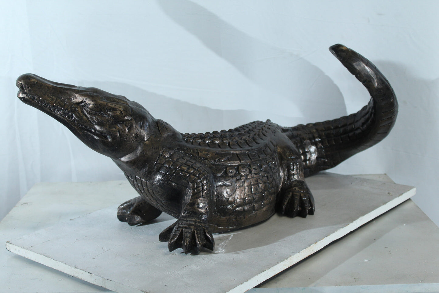 Aluminum Alligator Statue with Raised Tail and Textured Skin 36" x 15" x 13"H