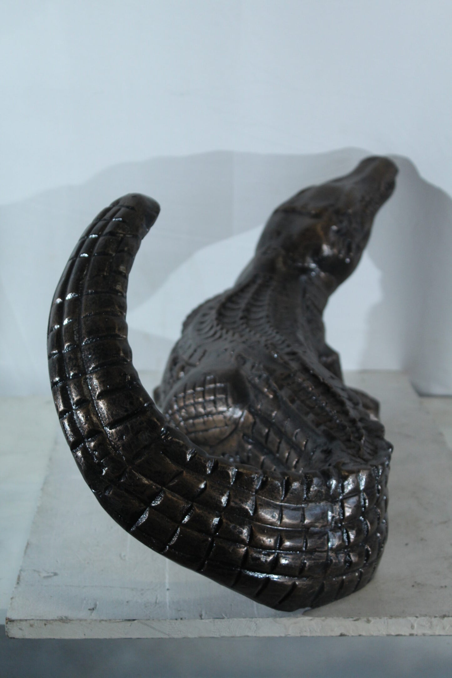 Aluminum Alligator Statue with Raised Tail and Textured Skin 36" x 15" x 13"H