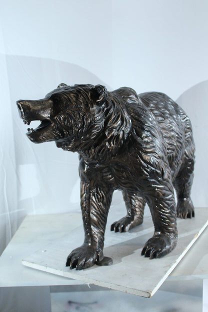 Aluminum Bear Statue with Open Mouth and Textured Fur Finish 42" x 14" x 23"H
