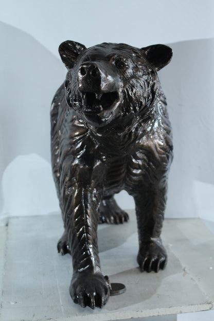 Aluminum Bear Statue with Open Mouth and Textured Fur Finish 42" x 14" x 23"H