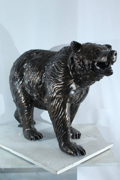 Aluminum Bear Statue with Open Mouth and Textured Fur Finish 42" x 14" x 23"H