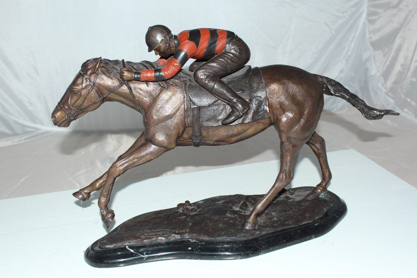 Jockey with Horse -large Bronze Statue -  Size: 21"L x 8"W x 14"H. 