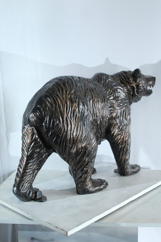 Aluminum Bear Statue with Open Mouth and Textured Fur Finish 42" x 14" x 23"H