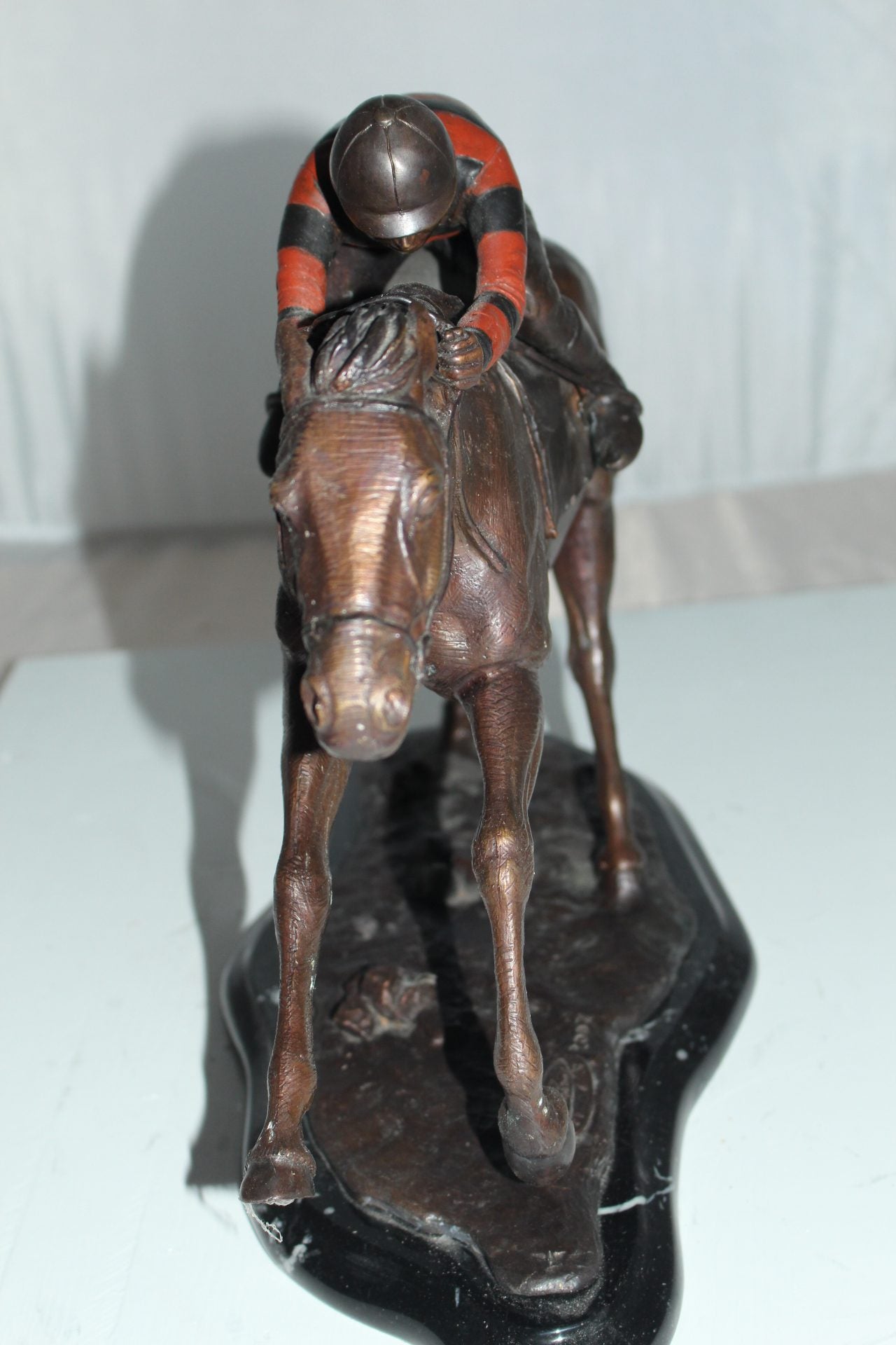 Jockey with Horse -large Bronze Statue -  Size: 21"L x 8"W x 14"H. 