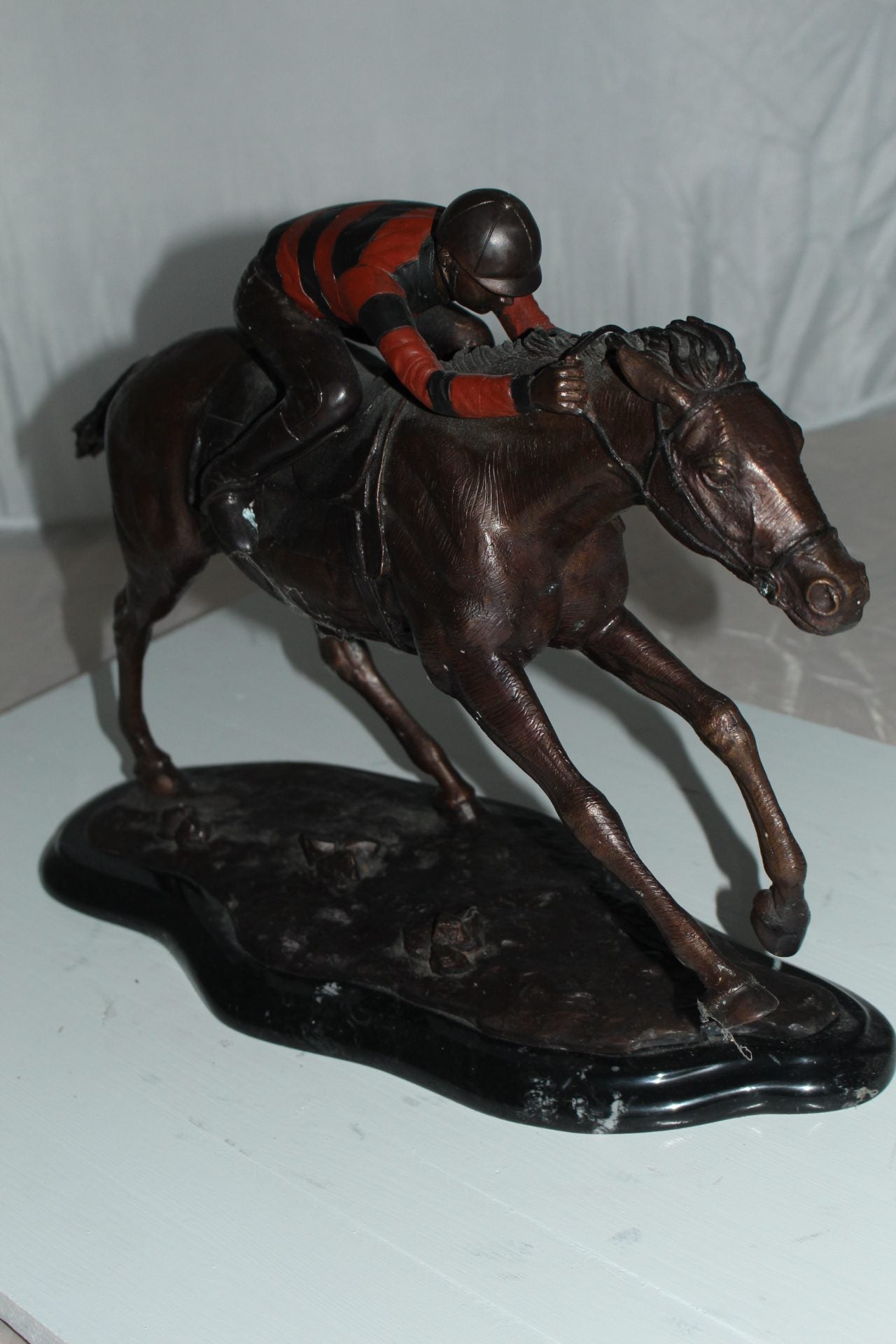 Jockey with Horse -large Bronze Statue -  Size: 21"L x 8"W x 14"H. 