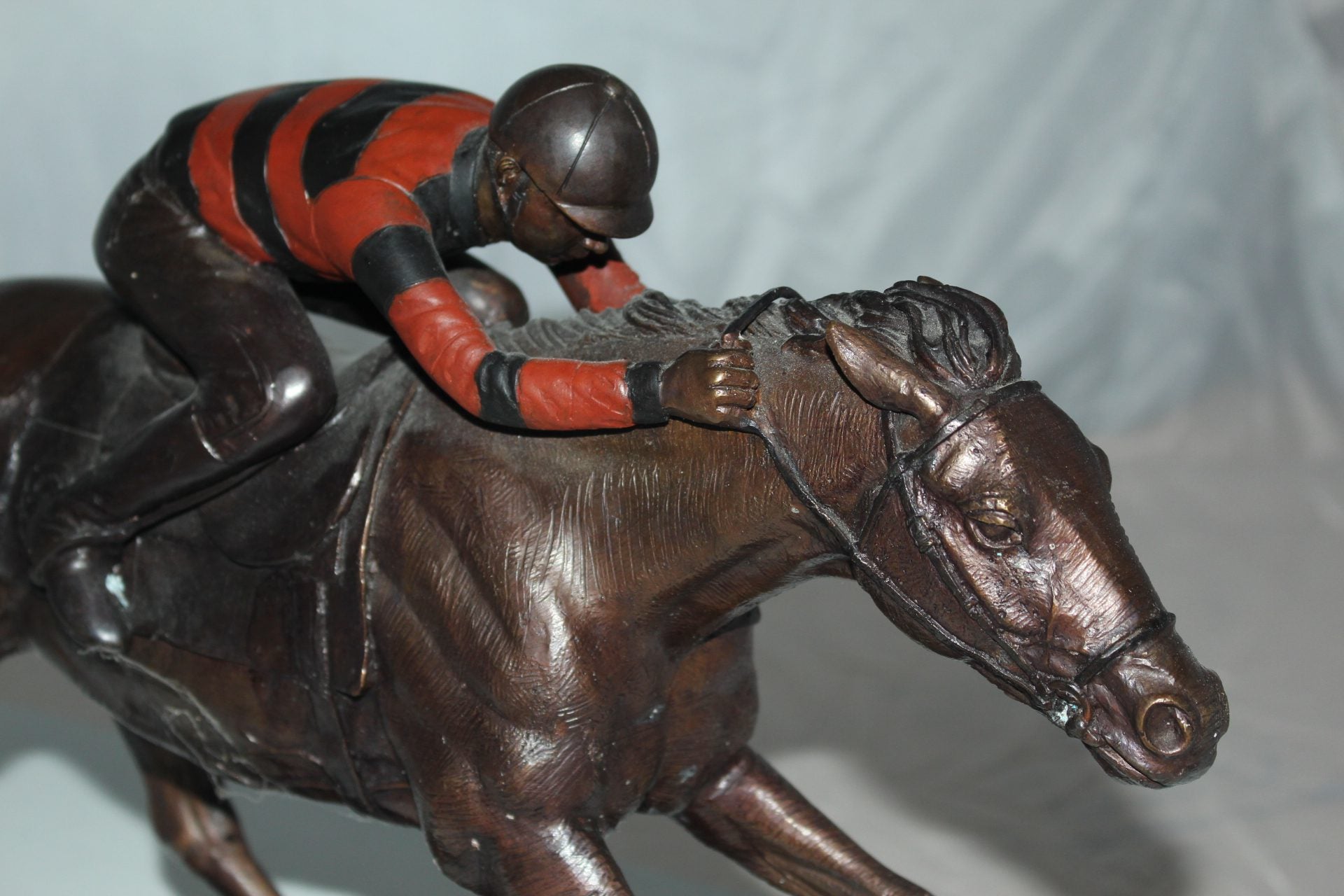 Jockey with Horse -large Bronze Statue -  Size: 21"L x 8"W x 14"H. 
