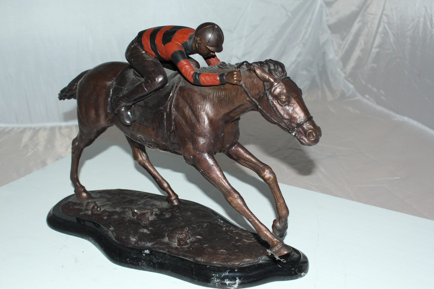Jockey with Horse -large Bronze Statue -  Size: 21"L x 8"W x 14"H. 