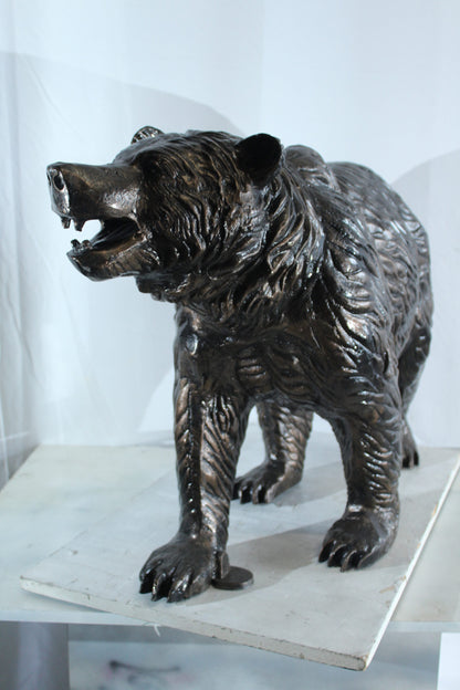 Aluminum Bear Statue with Open Mouth and Textured Fur Finish 42" x 14" x 23"H