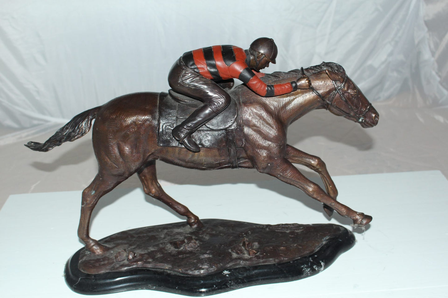 Jockey with Horse -large Bronze Statue -  Size: 21"L x 8"W x 14"H. 