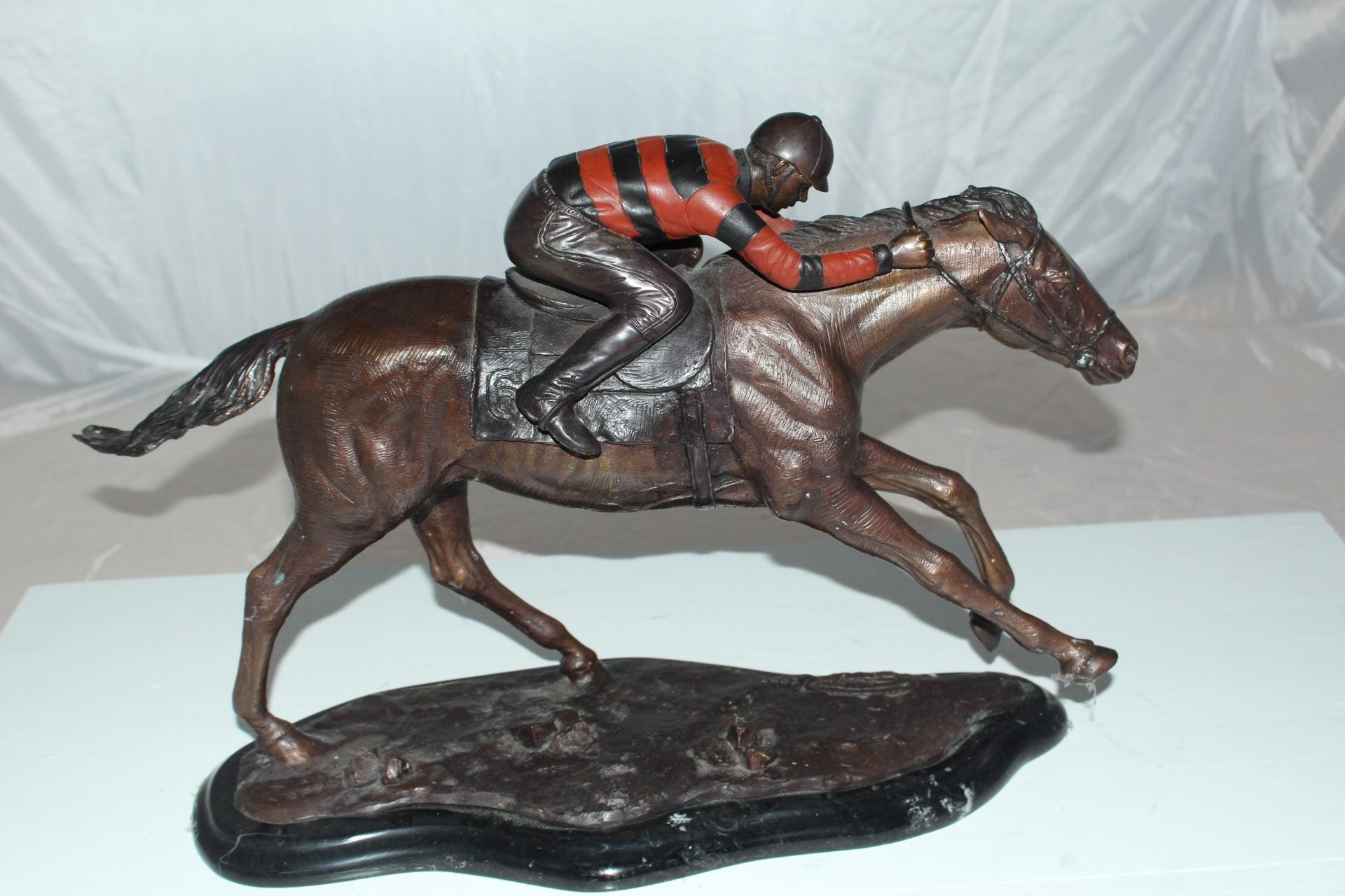 Jockey with Horse -large Bronze Statue -  Size: 21"L x 8"W x 14"H. 