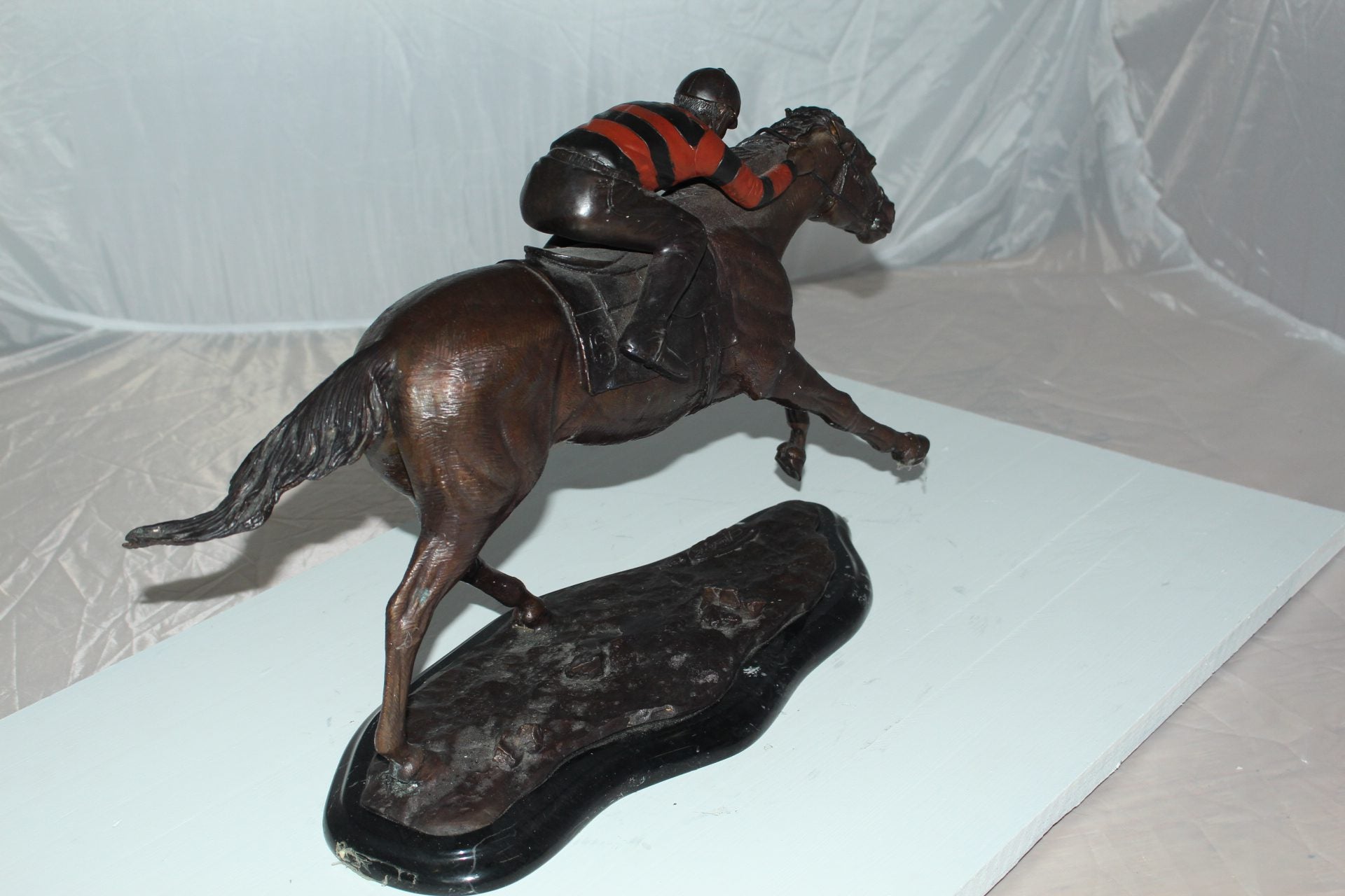 Jockey with Horse -large Bronze Statue -  Size: 21"L x 8"W x 14"H. 