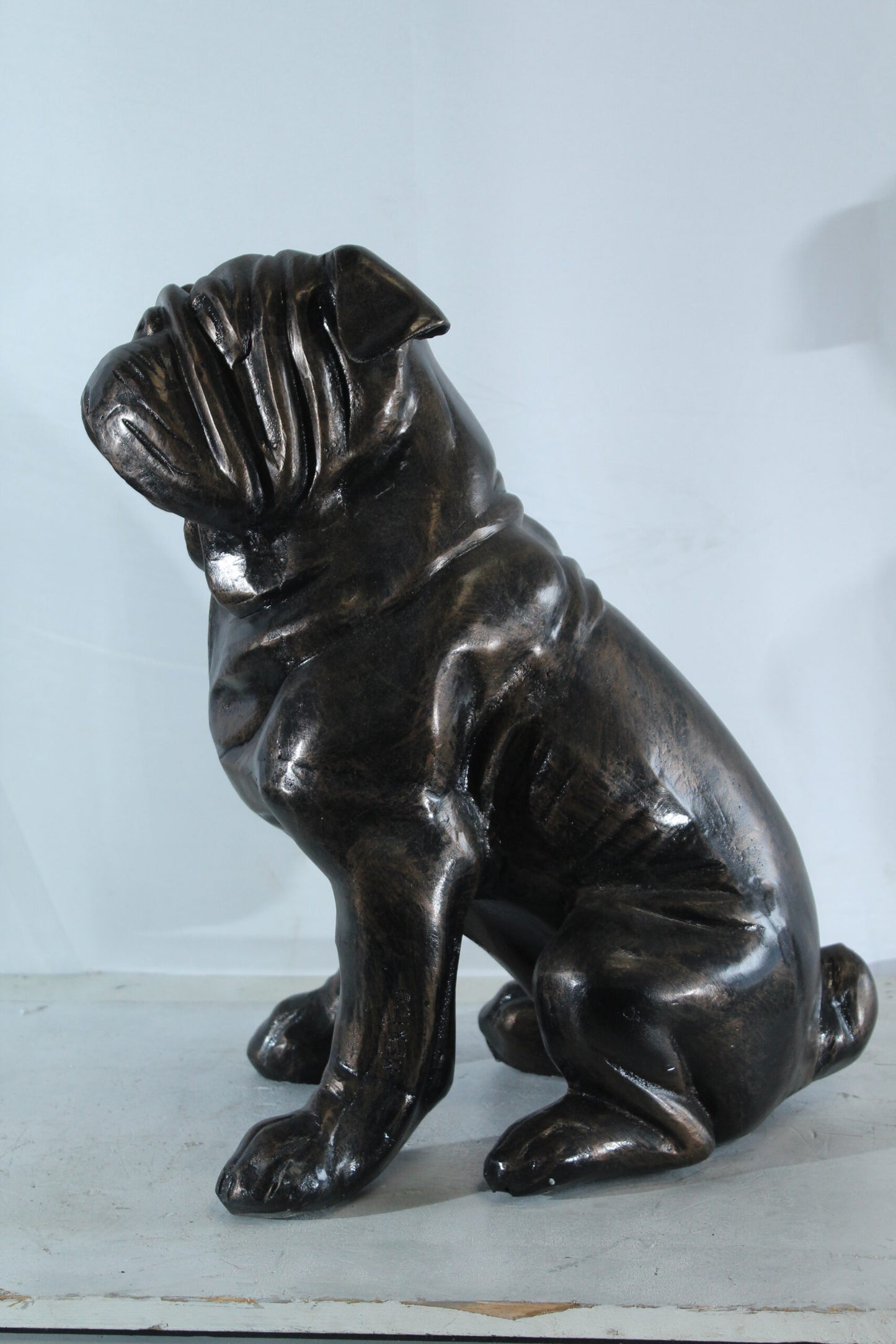 Aluminum Bulldog Statue with Sitting Pose and Wrinkled Detail 21" x 11" x 23"H
