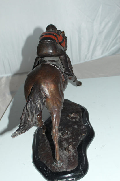 Jockey with Horse -large Bronze Statue -  Size: 21"L x 8"W x 14"H. 