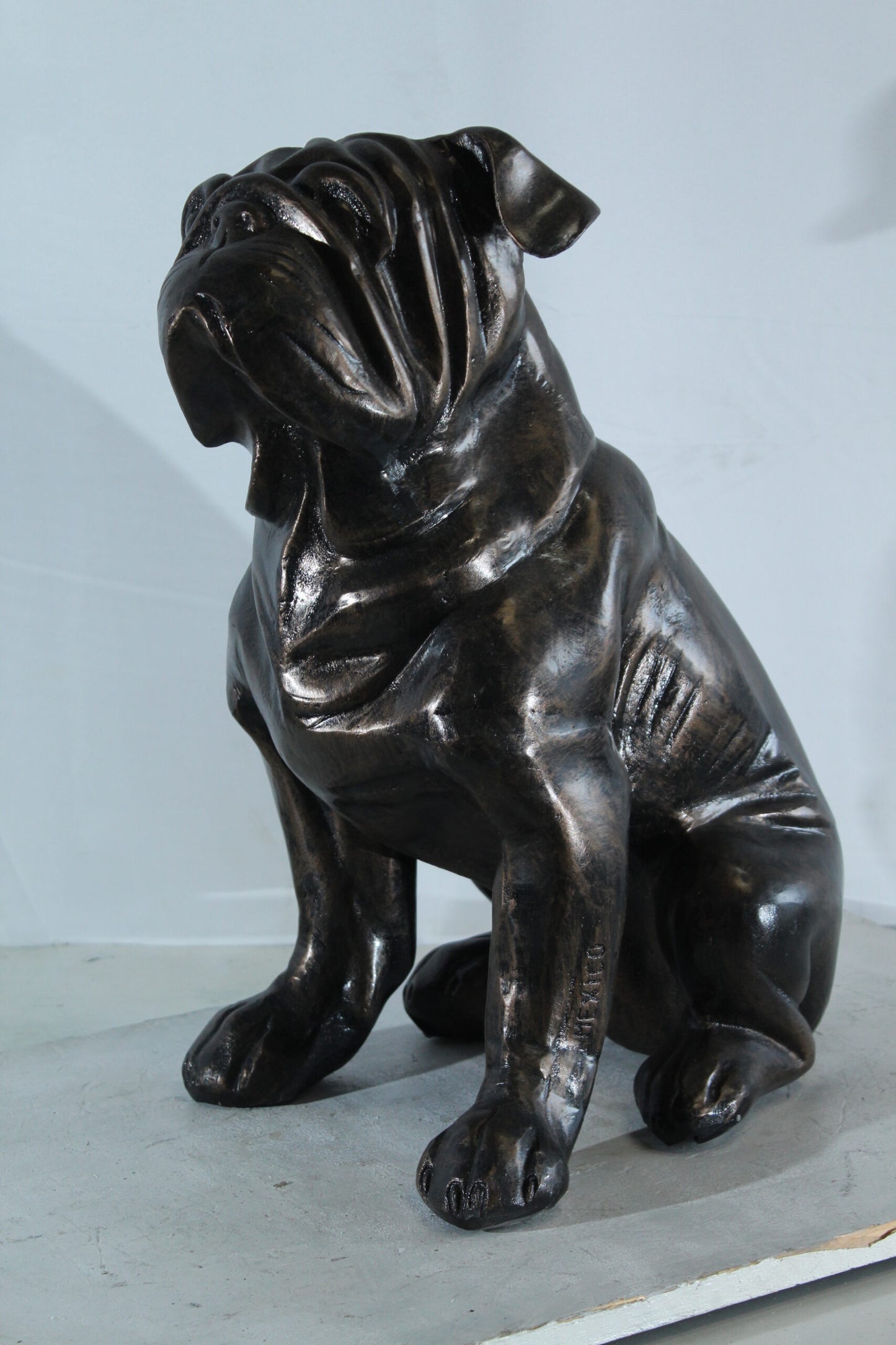 Aluminum Bulldog Statue with Sitting Pose and Wrinkled Detail 21" x 11" x 23"H