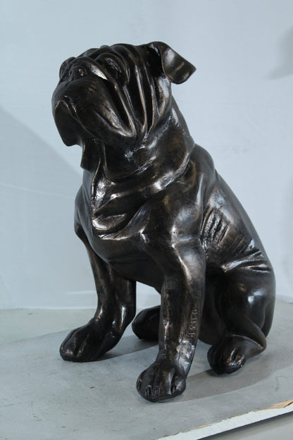 Aluminum Bulldog Statue with Sitting Pose and Wrinkled Detail 21" x 11" x 23"H