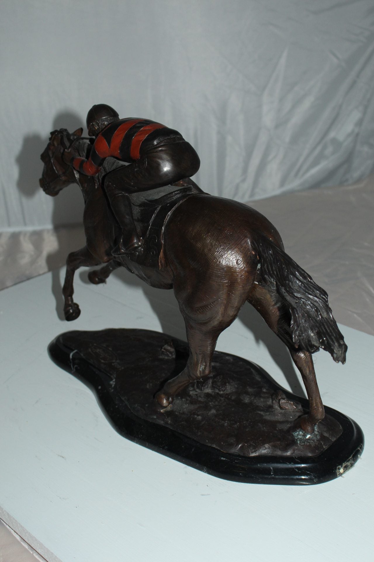 Jockey with Horse -large Bronze Statue -  Size: 21"L x 8"W x 14"H. 
