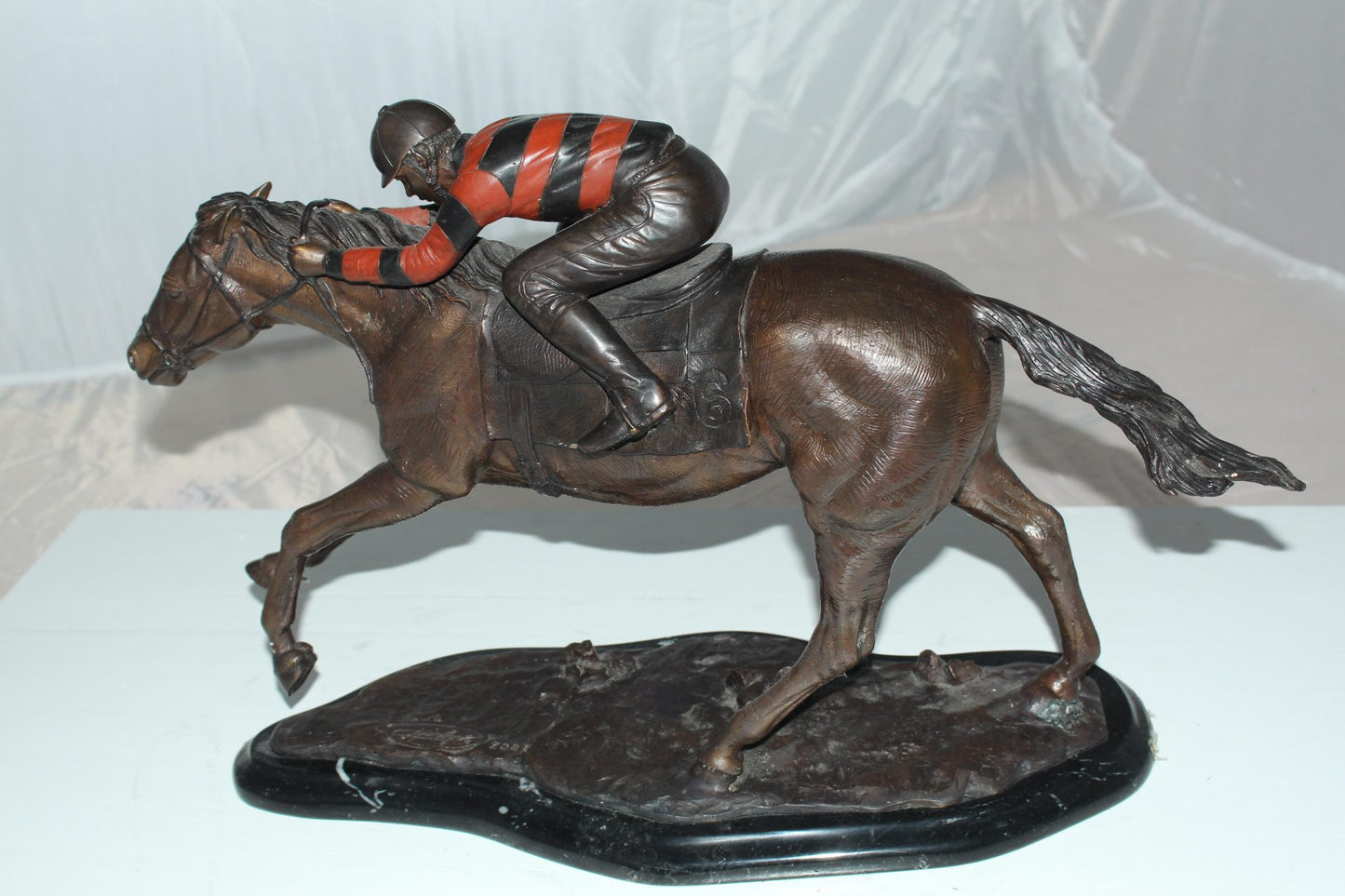Jockey with Horse -large Bronze Statue -  Size: 21"L x 8"W x 14"H. 