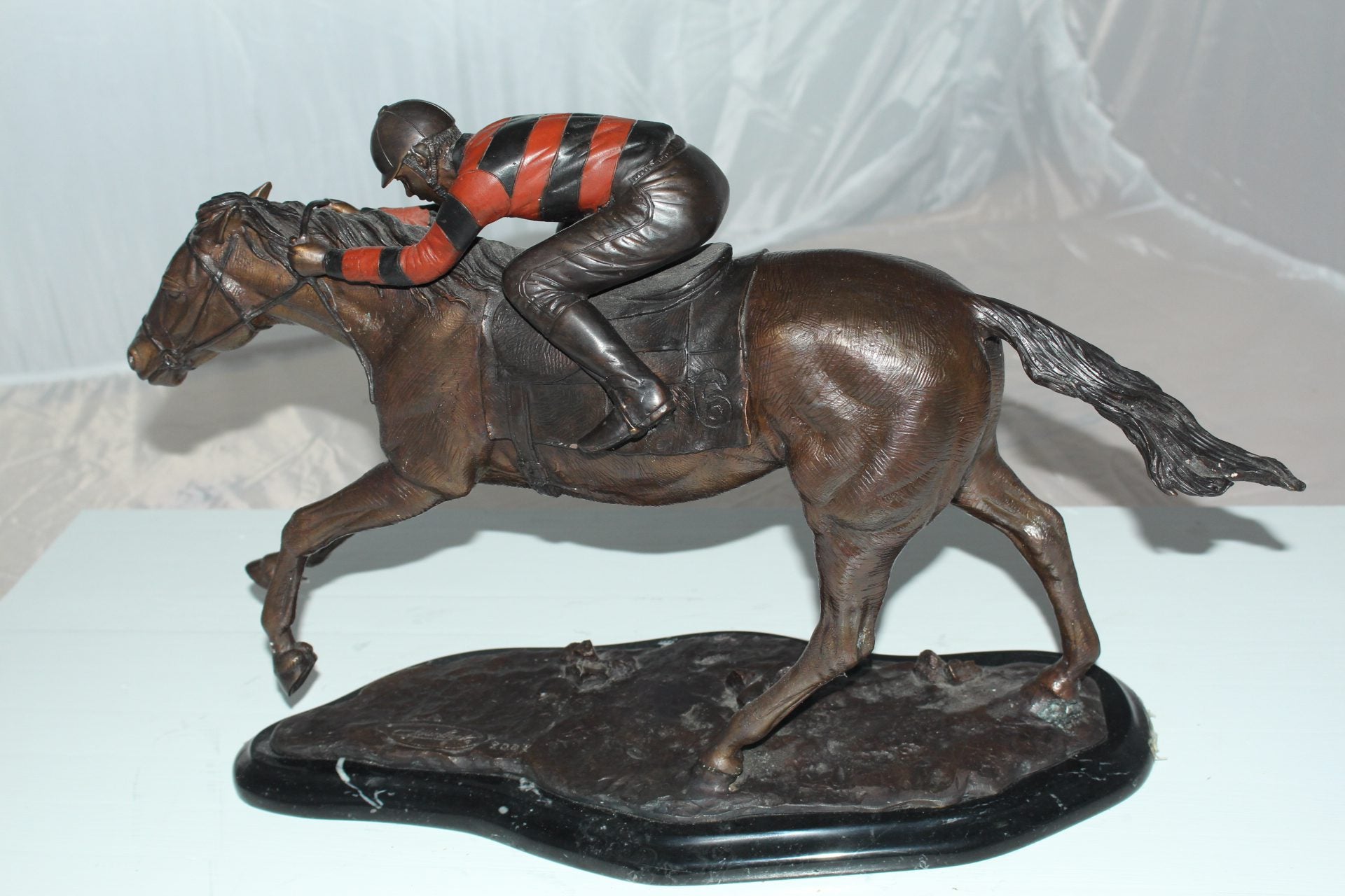 Jockey with Horse -large Bronze Statue -  Size: 21"L x 8"W x 14"H. 