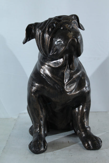 Aluminum Bulldog Statue with Sitting Pose and Wrinkled Detail 21" x 11" x 23"H
