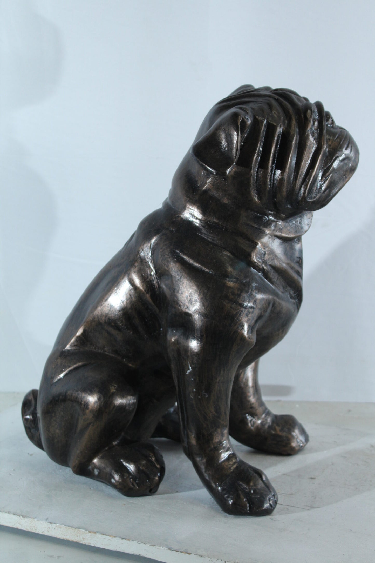 Aluminum Bulldog Statue with Sitting Pose and Wrinkled Detail 21" x 11" x 23"H