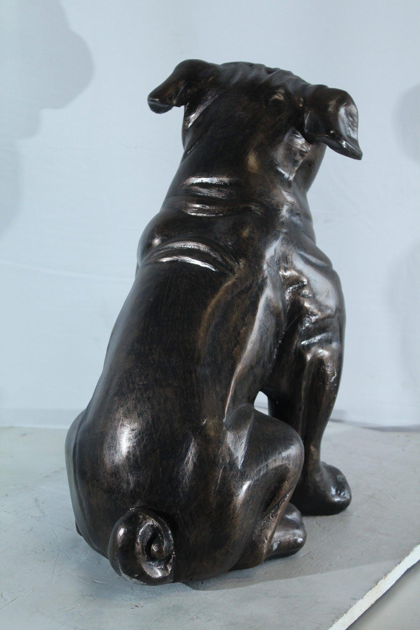 Aluminum Bulldog Statue with Sitting Pose and Wrinkled Detail 21" x 11" x 23"H