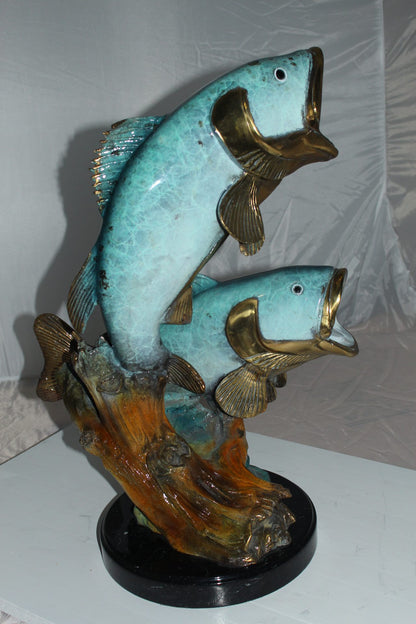 Two largemouth bass fish Bronze Statue -  Size: 17"L x 10"W x 24"H. 