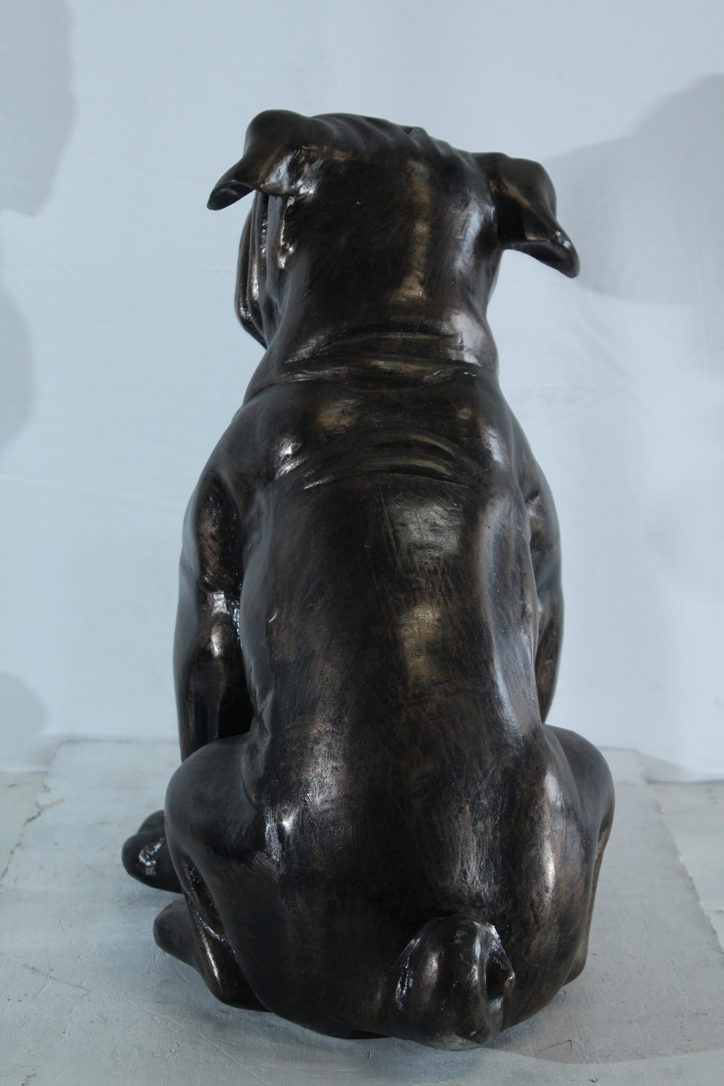 Aluminum Bulldog Statue with Sitting Pose and Wrinkled Detail 21" x 11" x 23"H