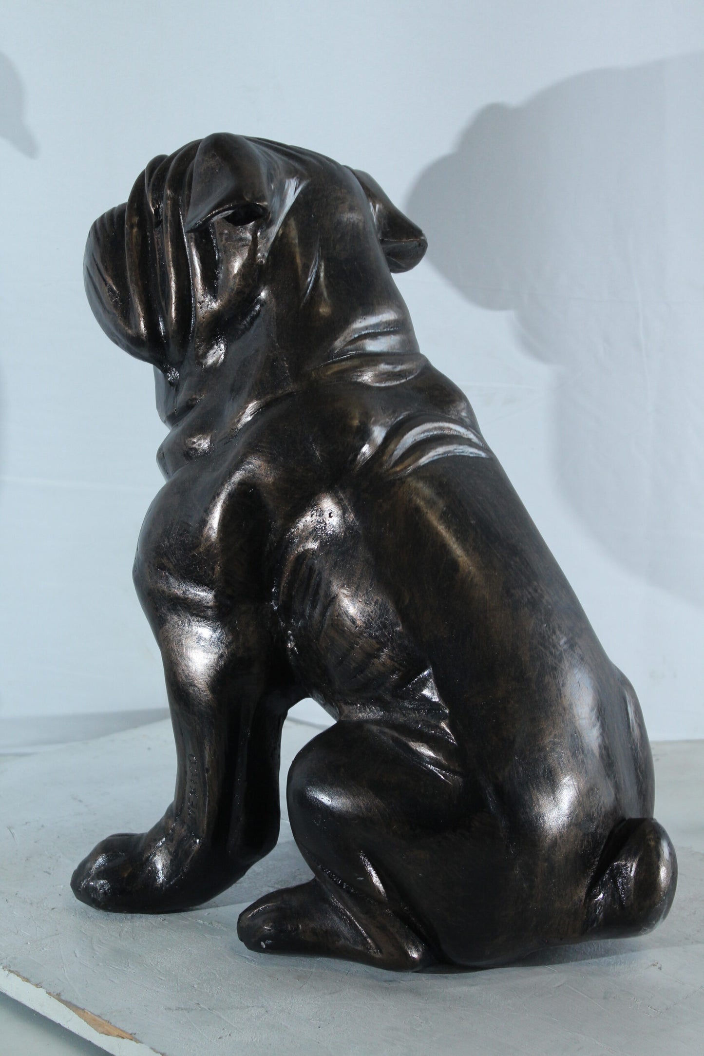 Aluminum Bulldog Statue with Sitting Pose and Wrinkled Detail 21" x 11" x 23"H