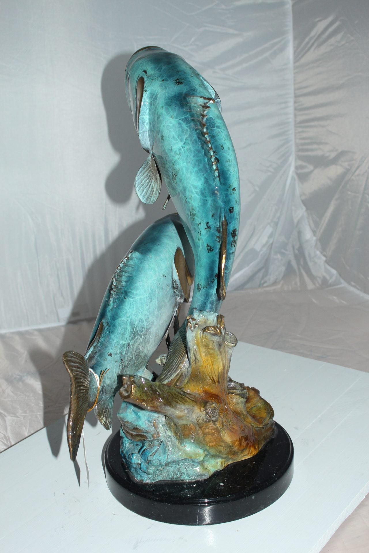 Two largemouth bass fish Bronze Statue -  Size: 17"L x 10"W x 24"H. 