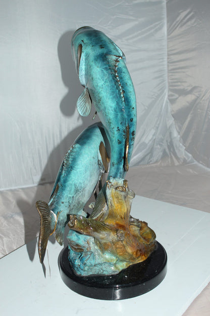 Two largemouth bass fish Bronze Statue -  Size: 17"L x 10"W x 24"H. 