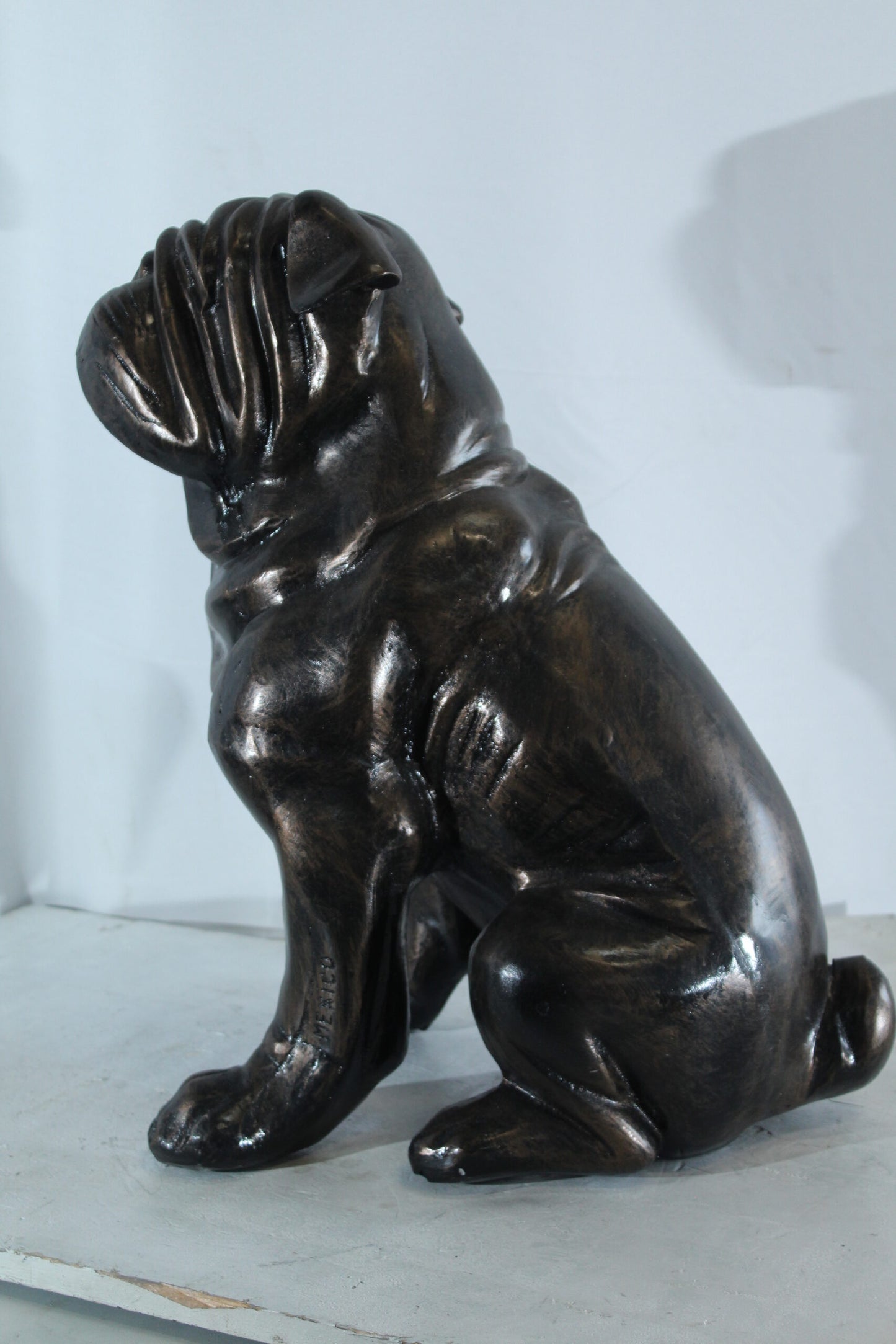 Aluminum Bulldog Statue with Sitting Pose and Wrinkled Detail 21" x 11" x 23"H