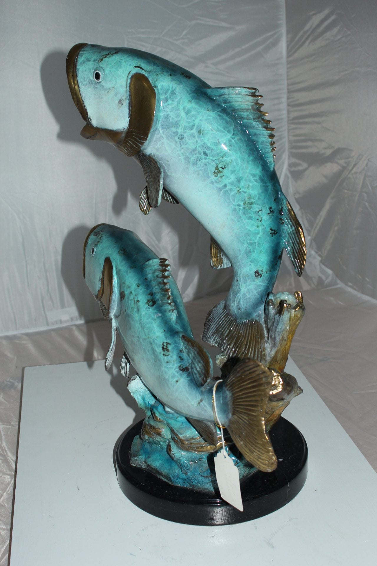 Two largemouth bass fish Bronze Statue -  Size: 17"L x 10"W x 24"H. 