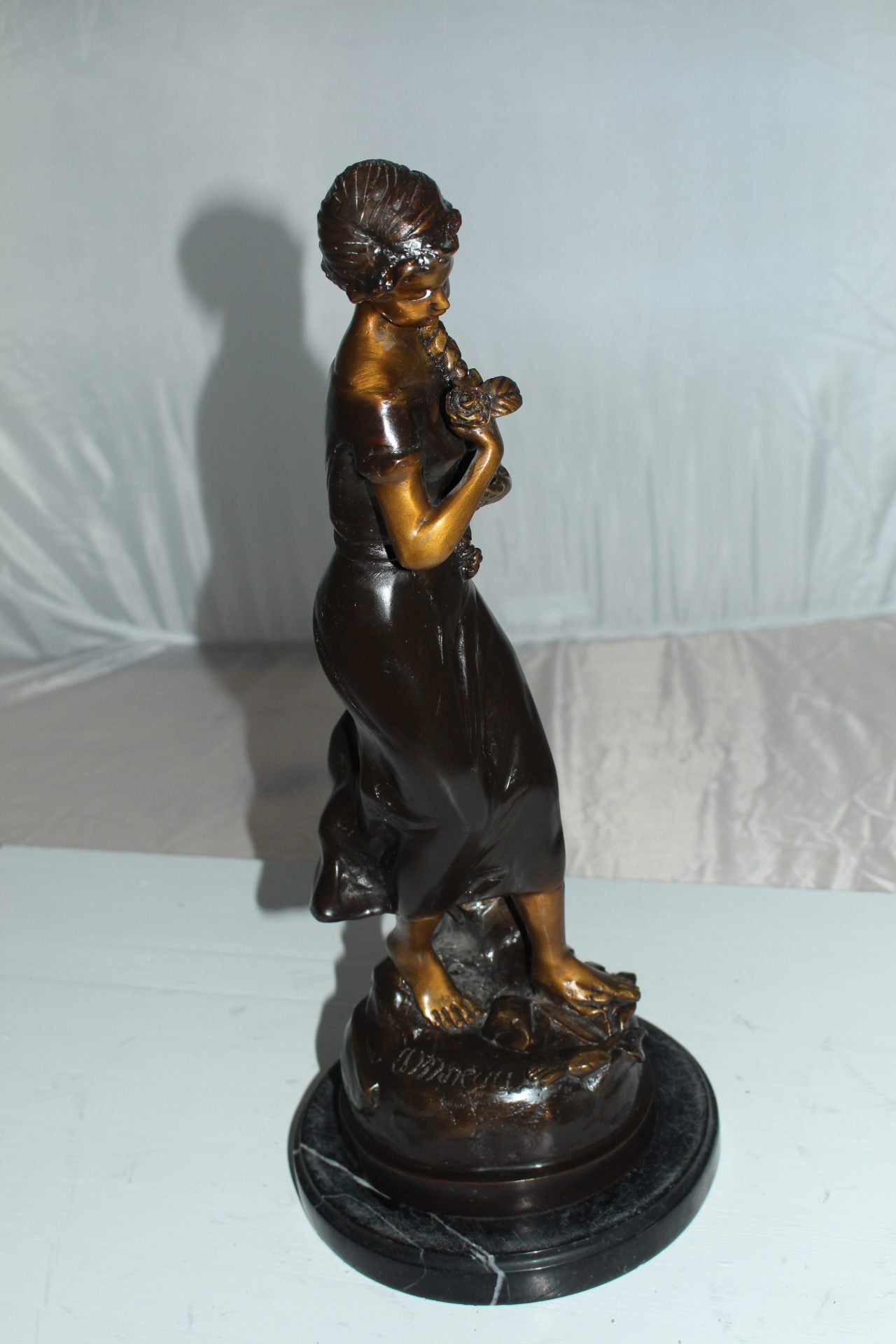 Standing girl Bronze Statue -  Size: 8"L x 8"W x 18.5"H. 