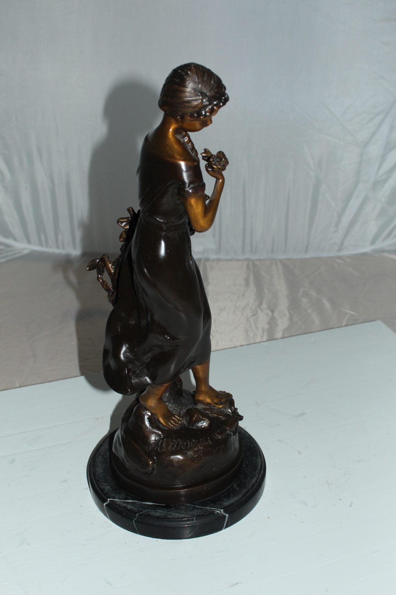 Standing girl Bronze Statue -  Size: 8"L x 8"W x 18.5"H. 
