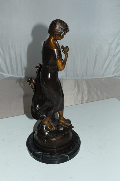 Standing girl Bronze Statue -  Size: 8"L x 8"W x 18.5"H. 