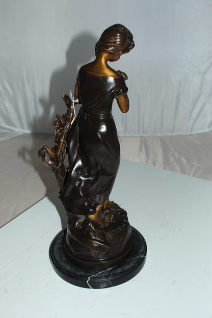 Standing girl Bronze Statue -  Size: 8"L x 8"W x 18.5"H. 