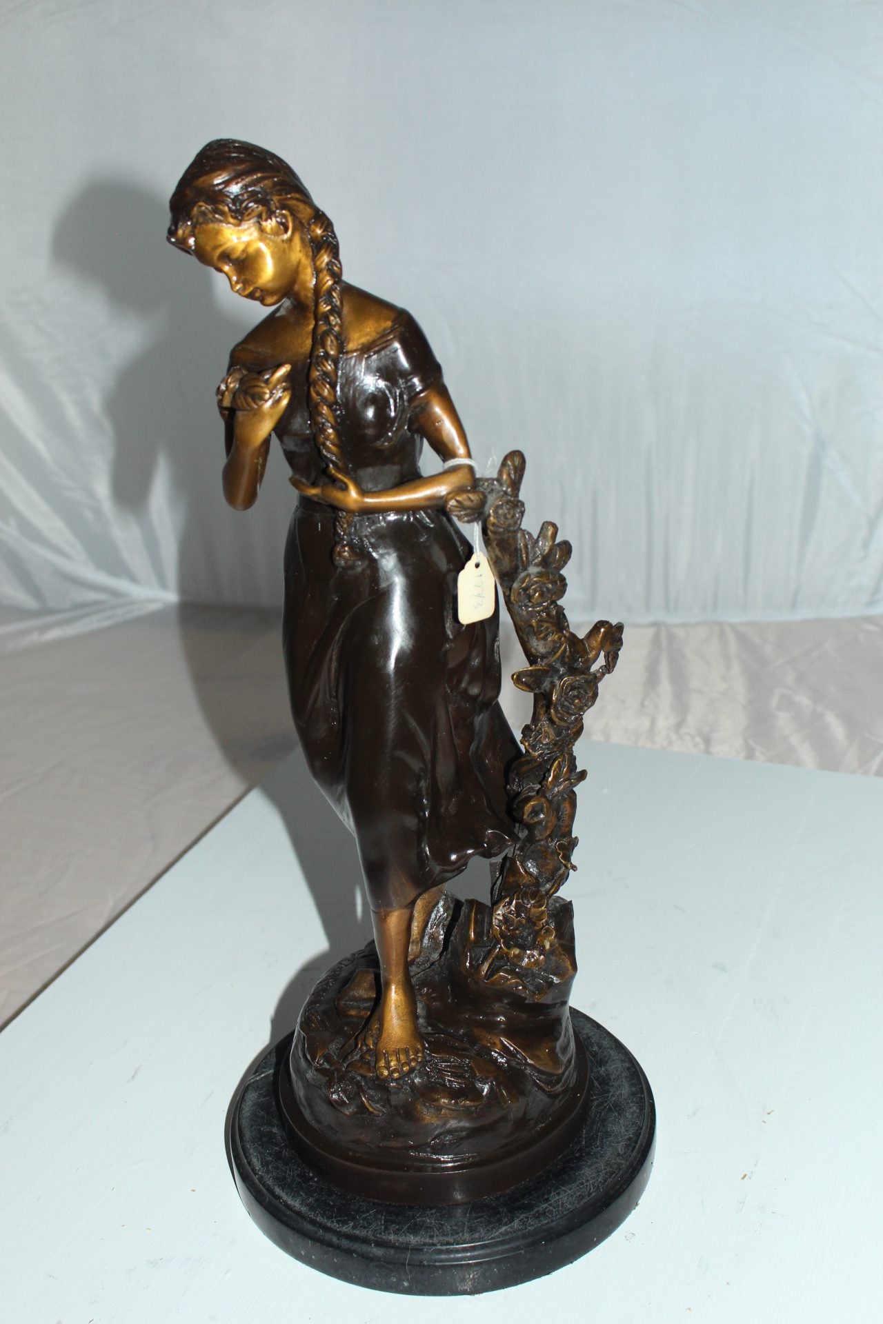 Standing girl Bronze Statue -  Size: 8"L x 8"W x 18.5"H. 