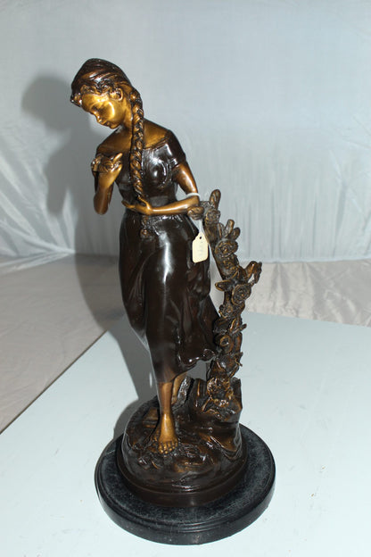 Standing girl Bronze Statue -  Size: 8"L x 8"W x 18.5"H. 