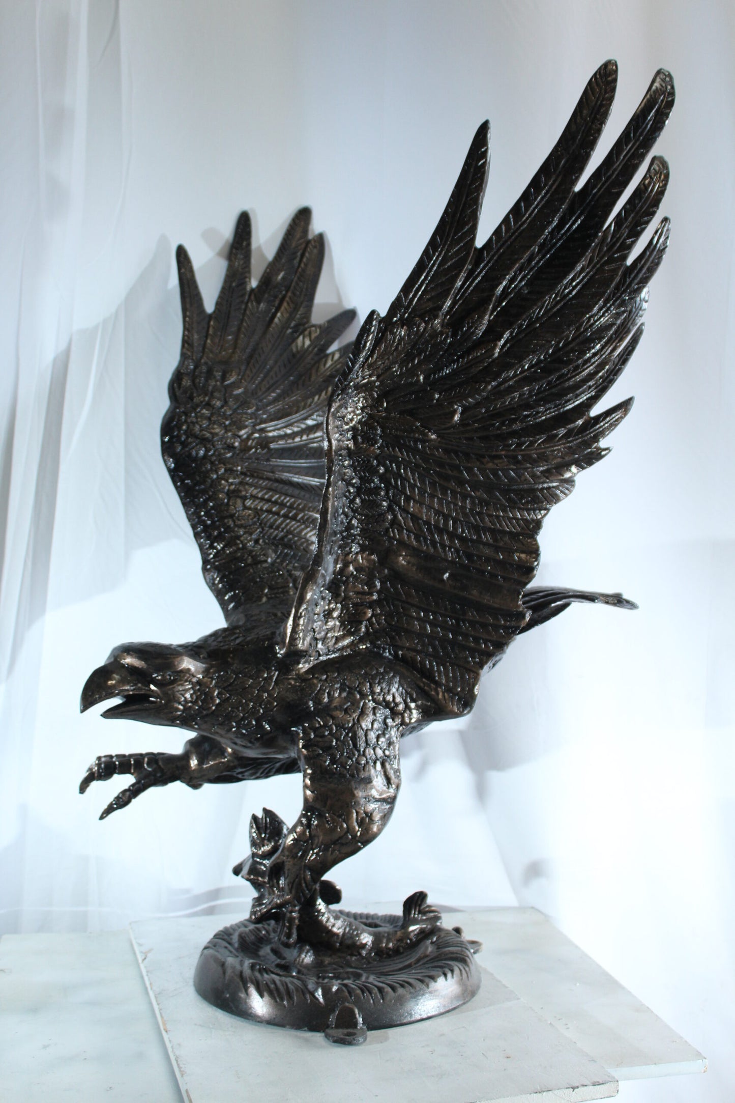 Large Aluminum Eagle Statue with Wings Spread in Flight 40" x 35" x 51"H