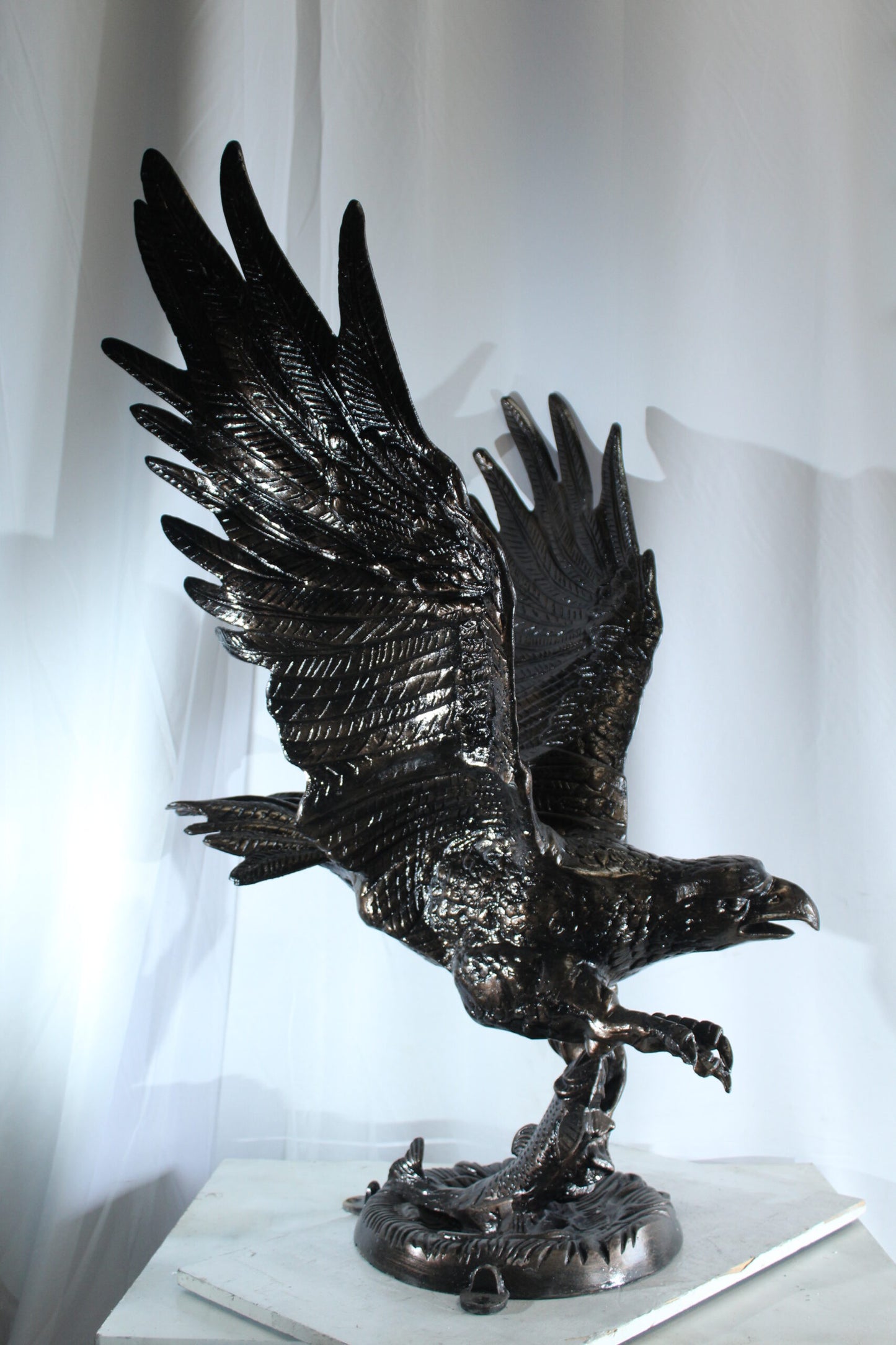 Large Aluminum Eagle Statue with Wings Spread in Flight 40" x 35" x 51"H